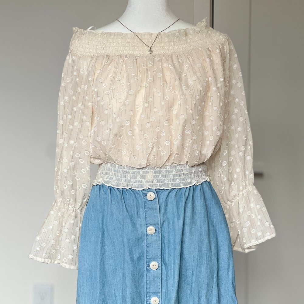 Korean Style Laced Off-shoulder White Cropped Top